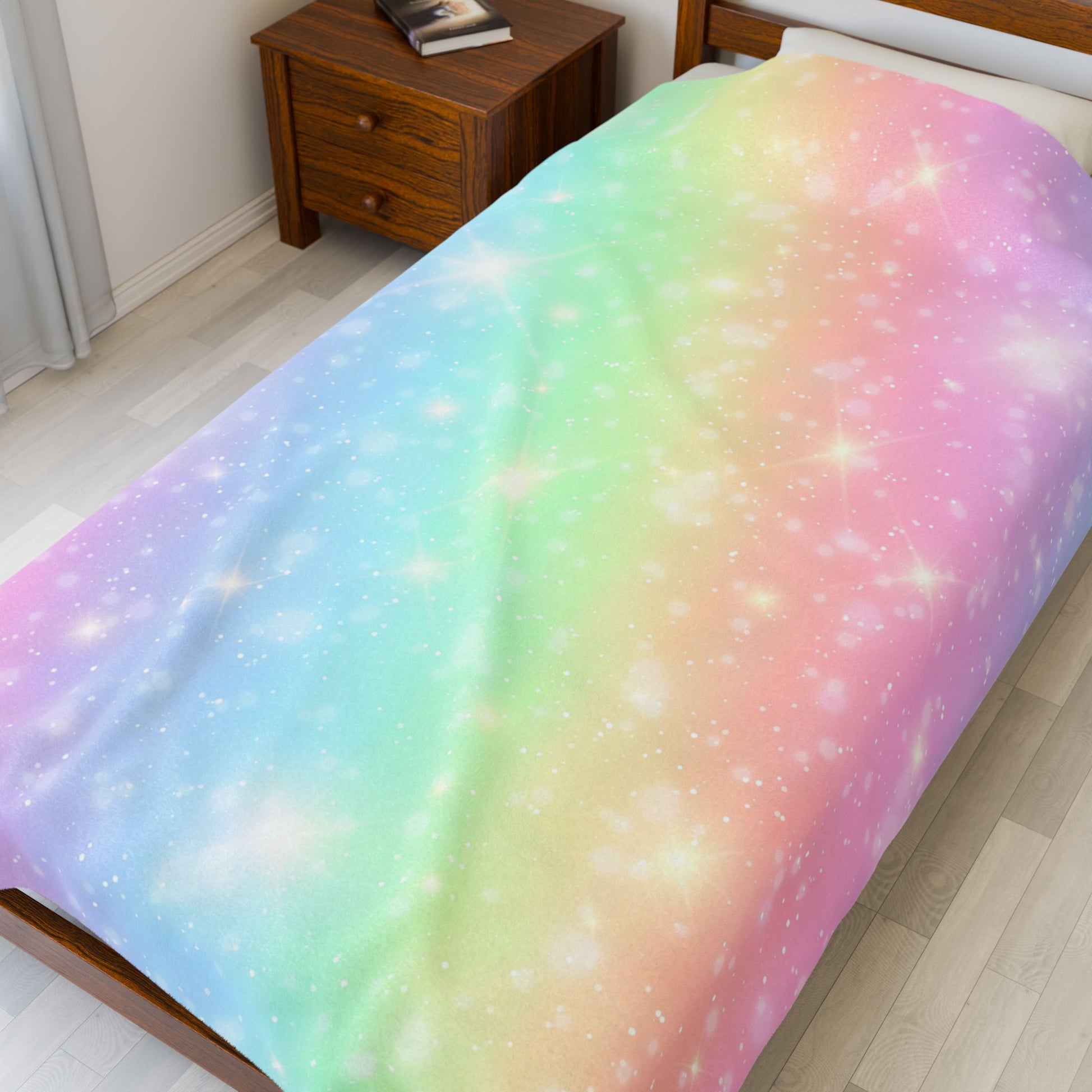 Cozy Rainbow Sparkles Velveteen Plush Blanket