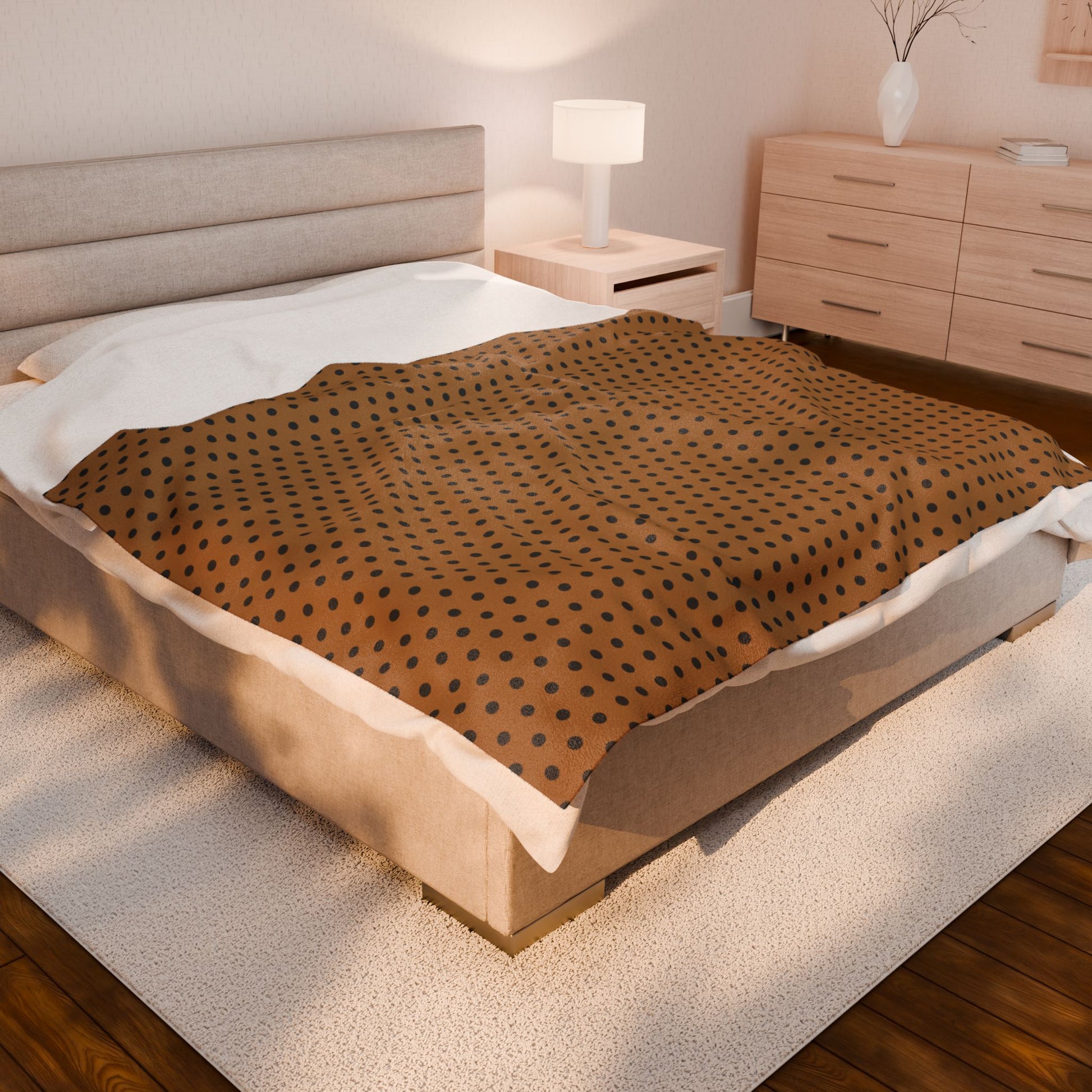 Cozy Caramel & Black Polka Dot Velveteen Plush Blanket