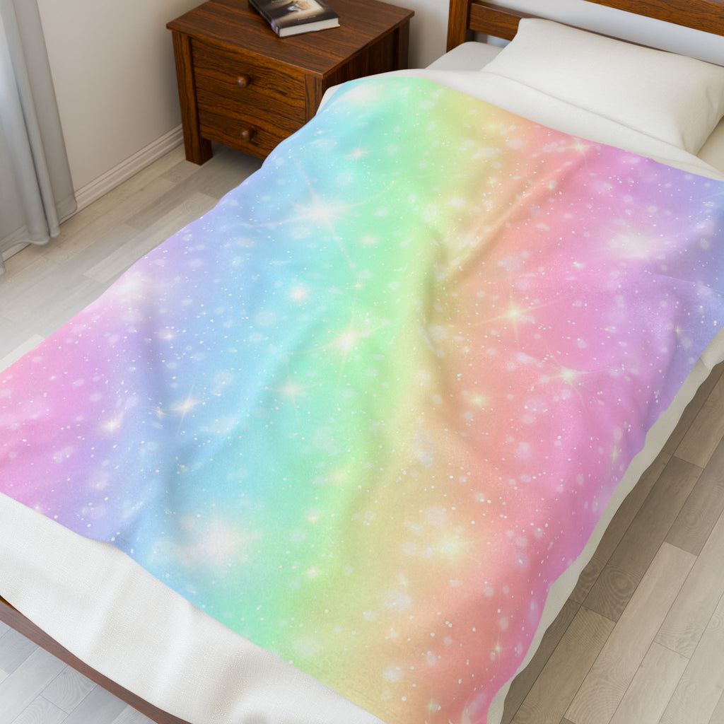 Cozy Rainbow Sparkles Velveteen Plush Blanket