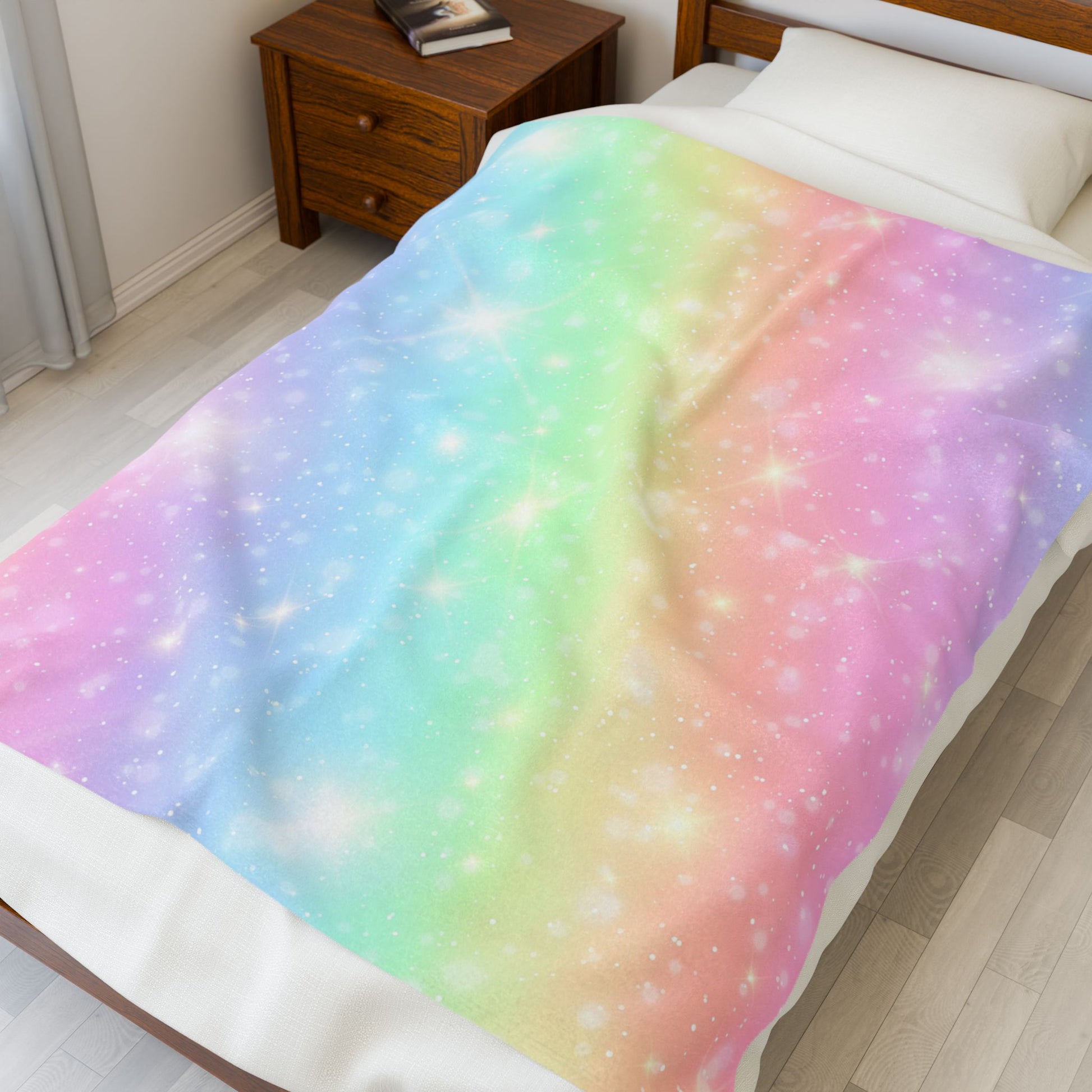 Cozy Rainbow Sparkles Velveteen Plush Blanket