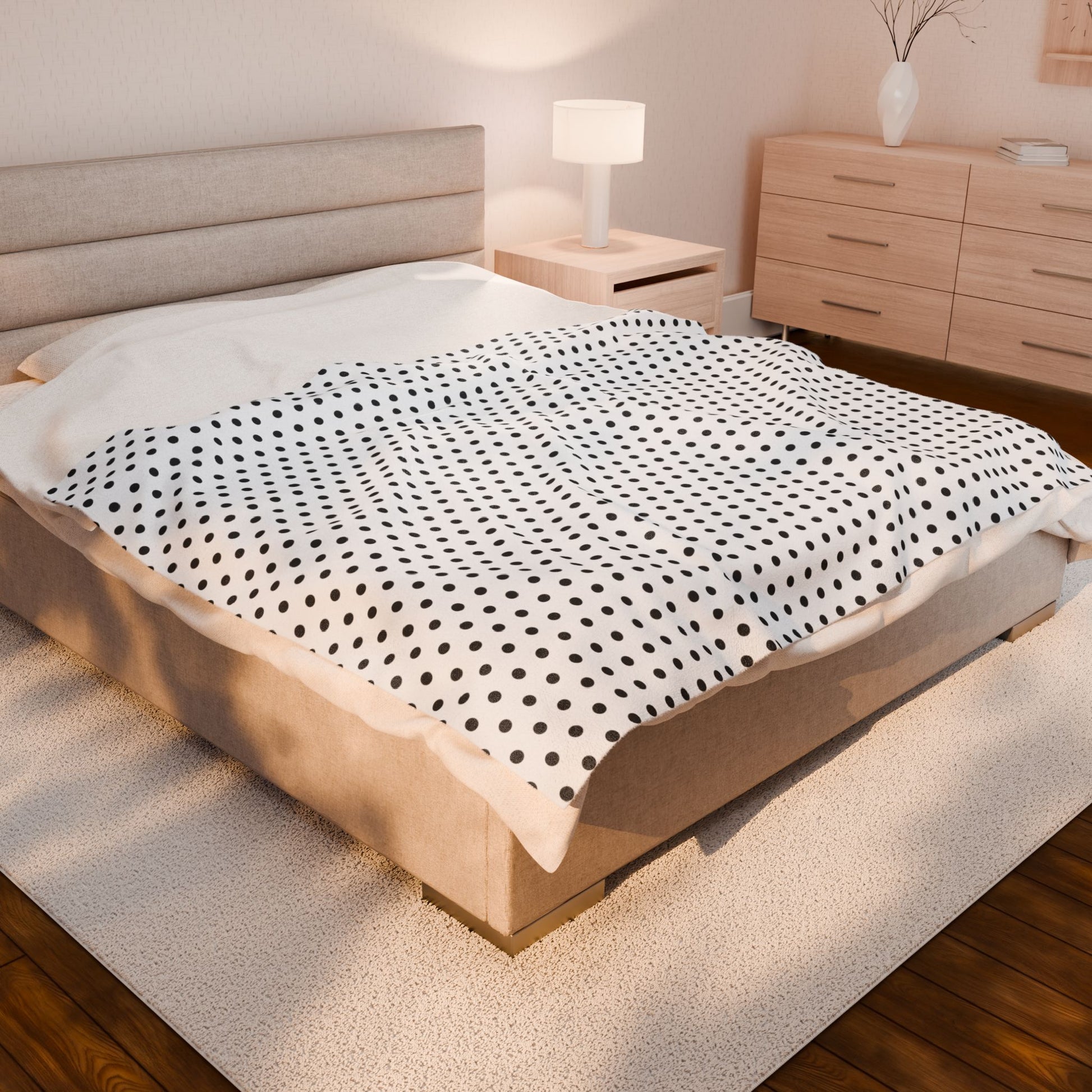 Cozy White & Black Polka Dot Velveteen Plush Blanket