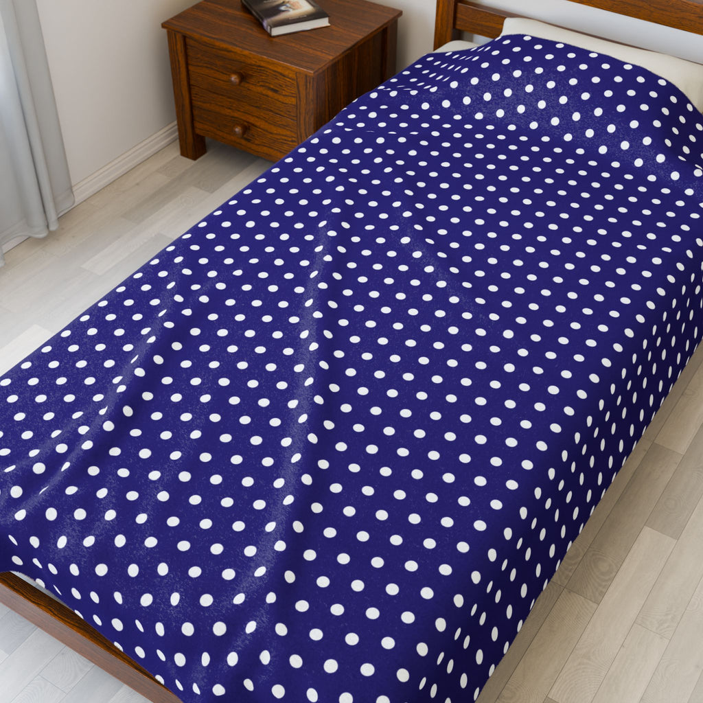 Cozy Royal Blue & White Polka Dot Velveteen Plush Blanket