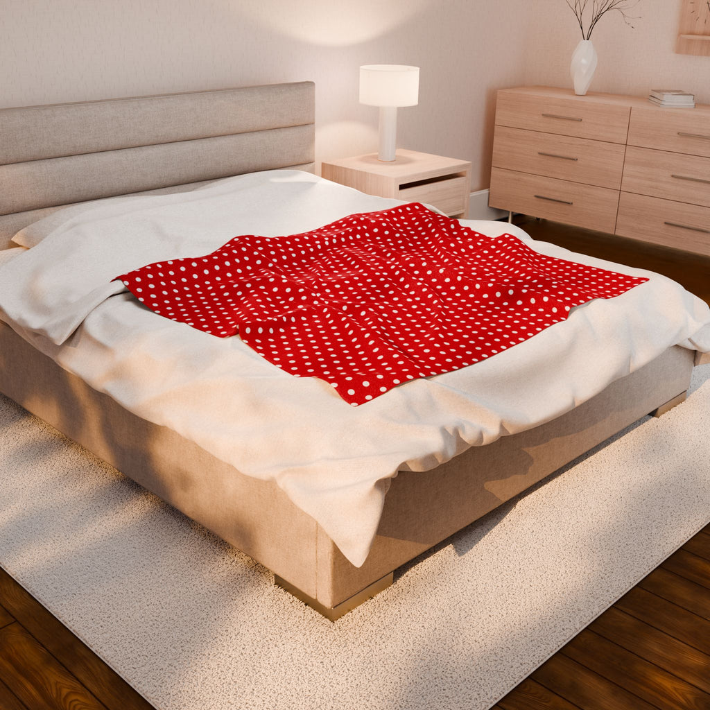 Cozy Red with White Polka Dots Velveteen Plush Blanket