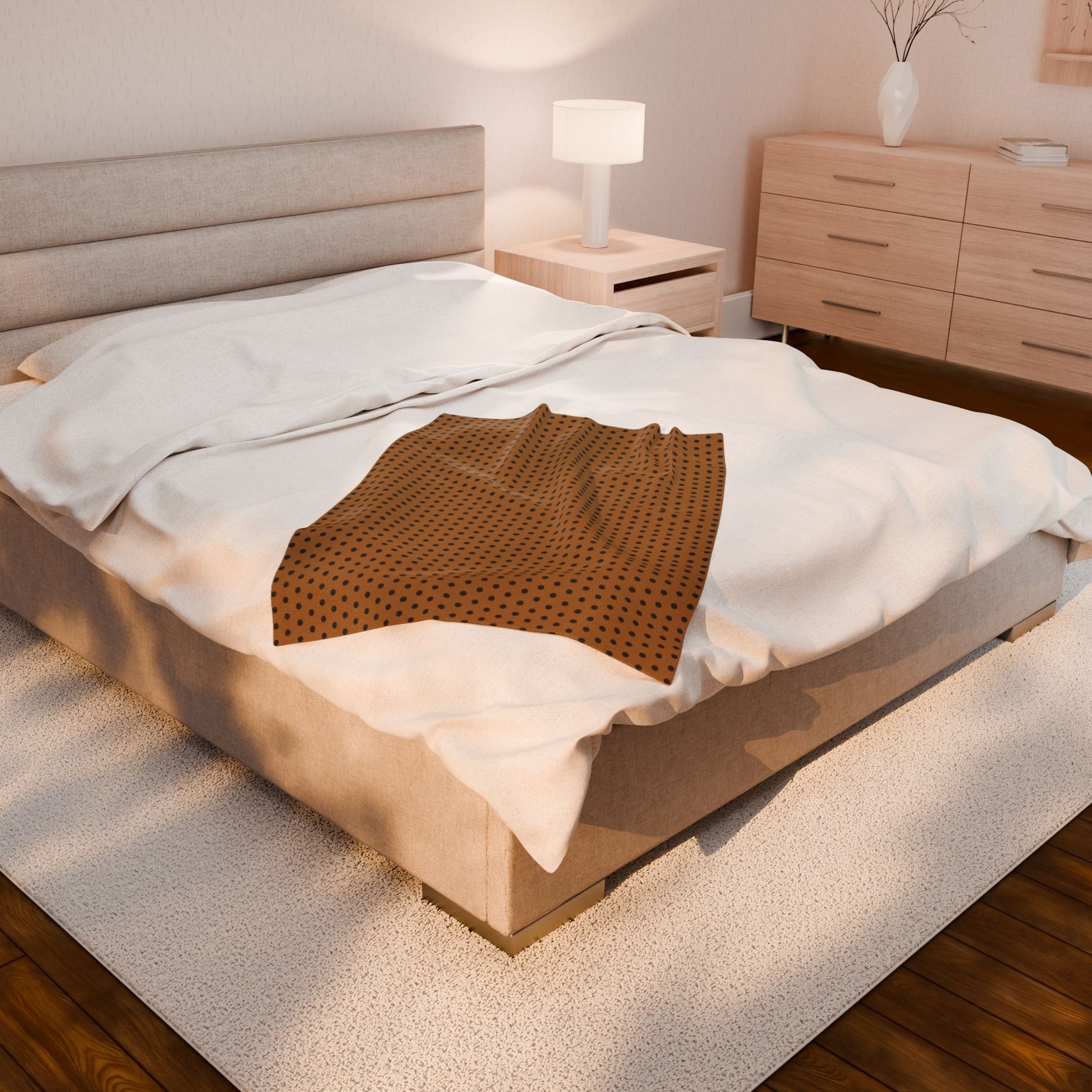 Cozy Caramel & Black Polka Dot Velveteen Plush Blanket