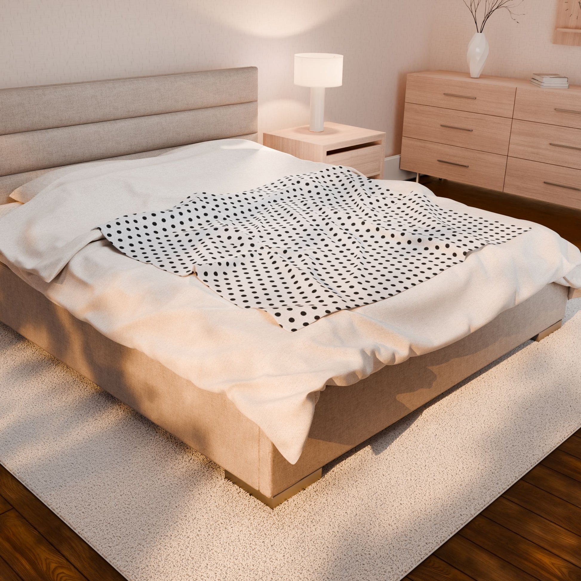 Cozy White & Black Polka Dot Velveteen Plush Blanket