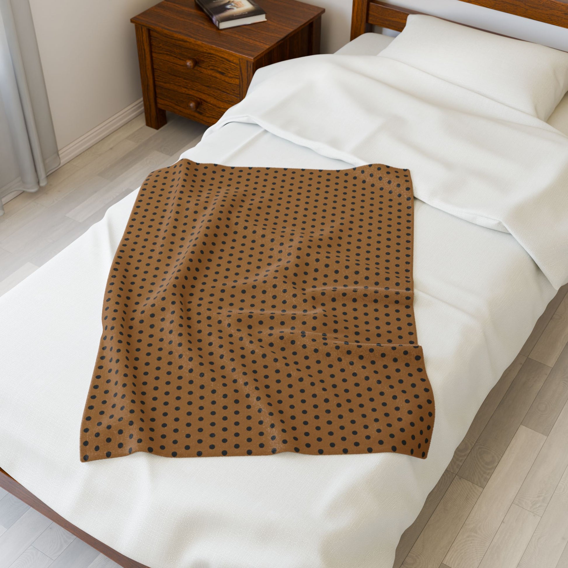 Cozy Caramel & Black Polka Dot Velveteen Plush Blanket