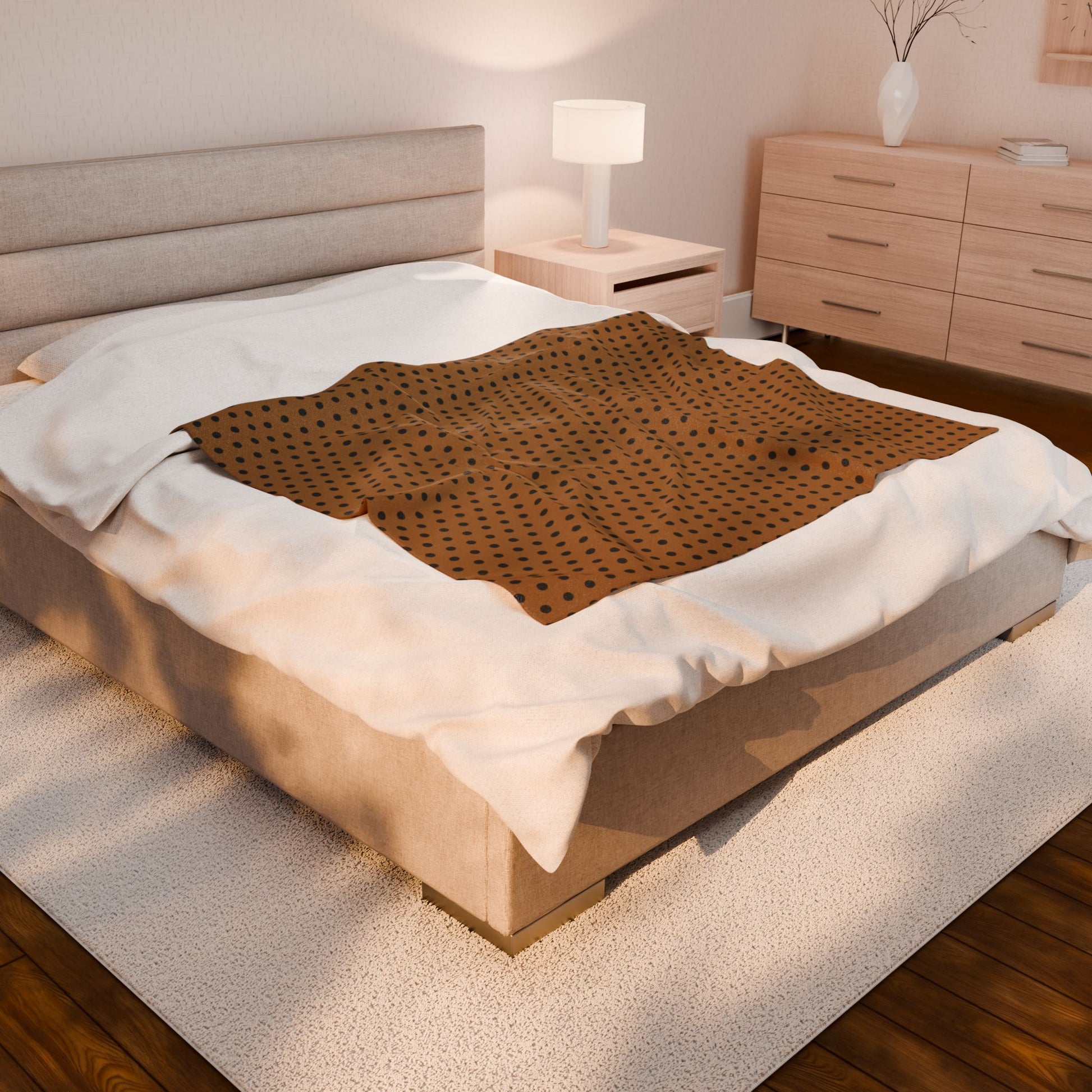 Cozy Caramel & Black Polka Dot Velveteen Plush Blanket