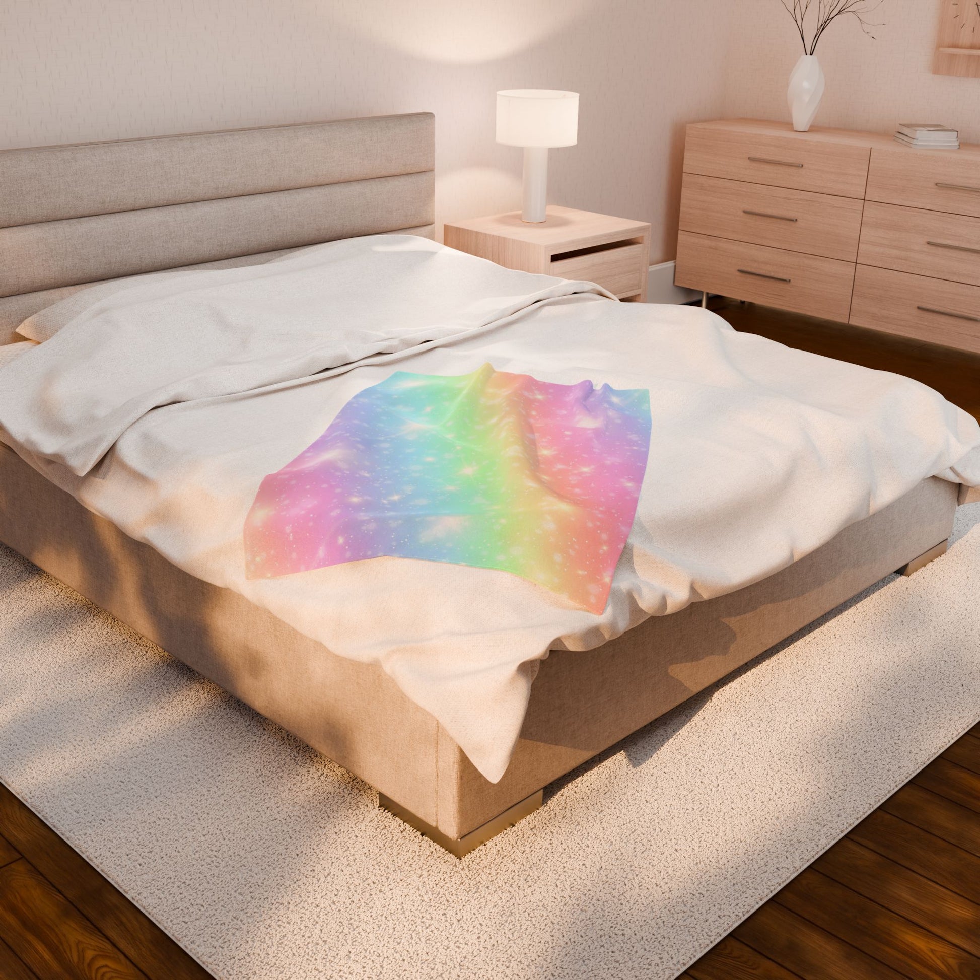 Cozy Rainbow Sparkles Velveteen Plush Blanket
