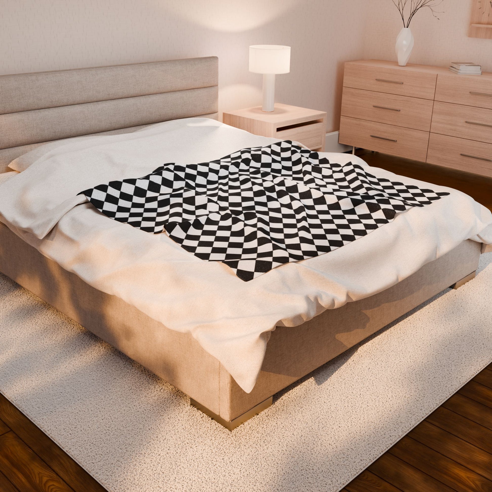 Cozy Black & White Checkered Velveteen Plush Blanket