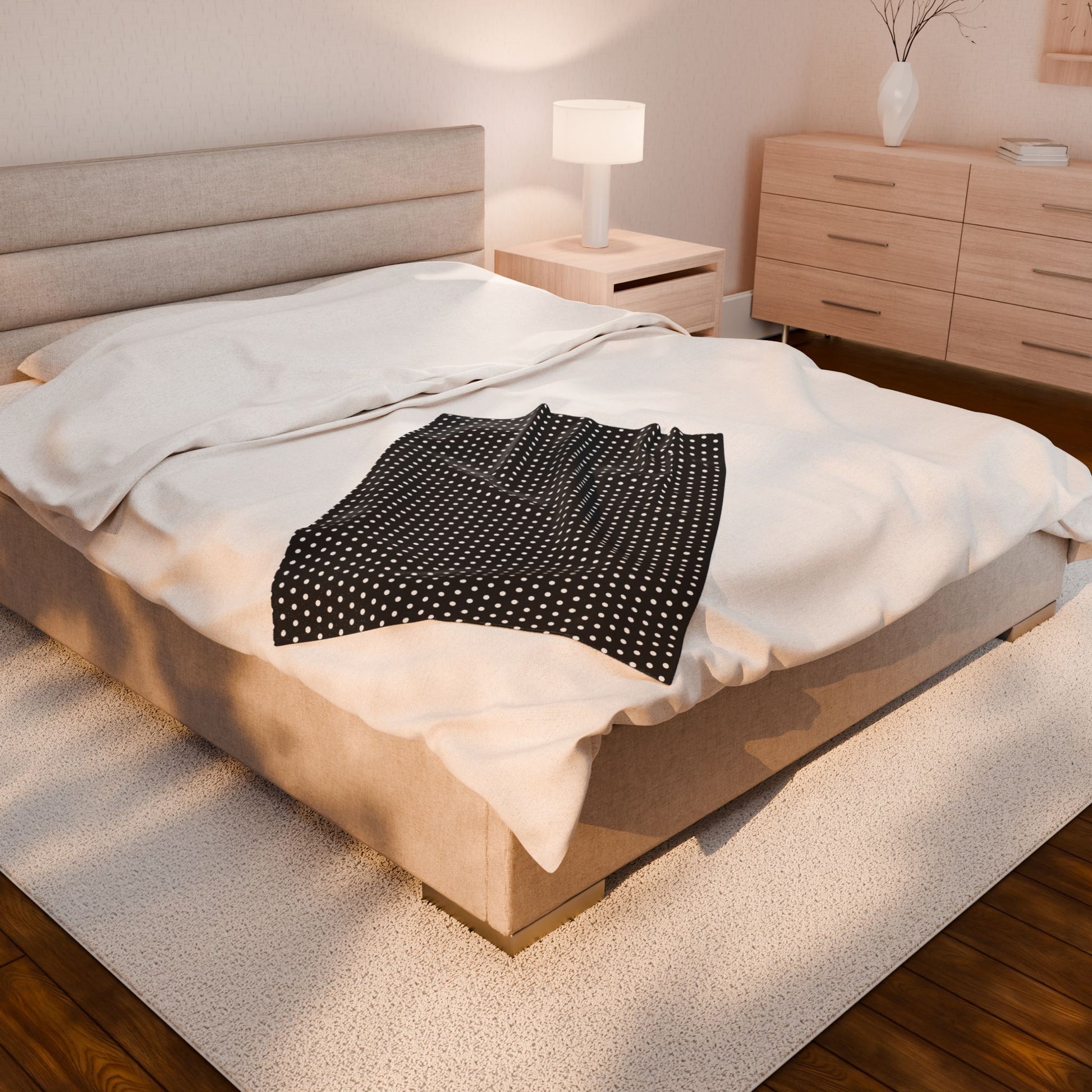 Cozy Black & White Polka Dot Velveteen Plush Blanket