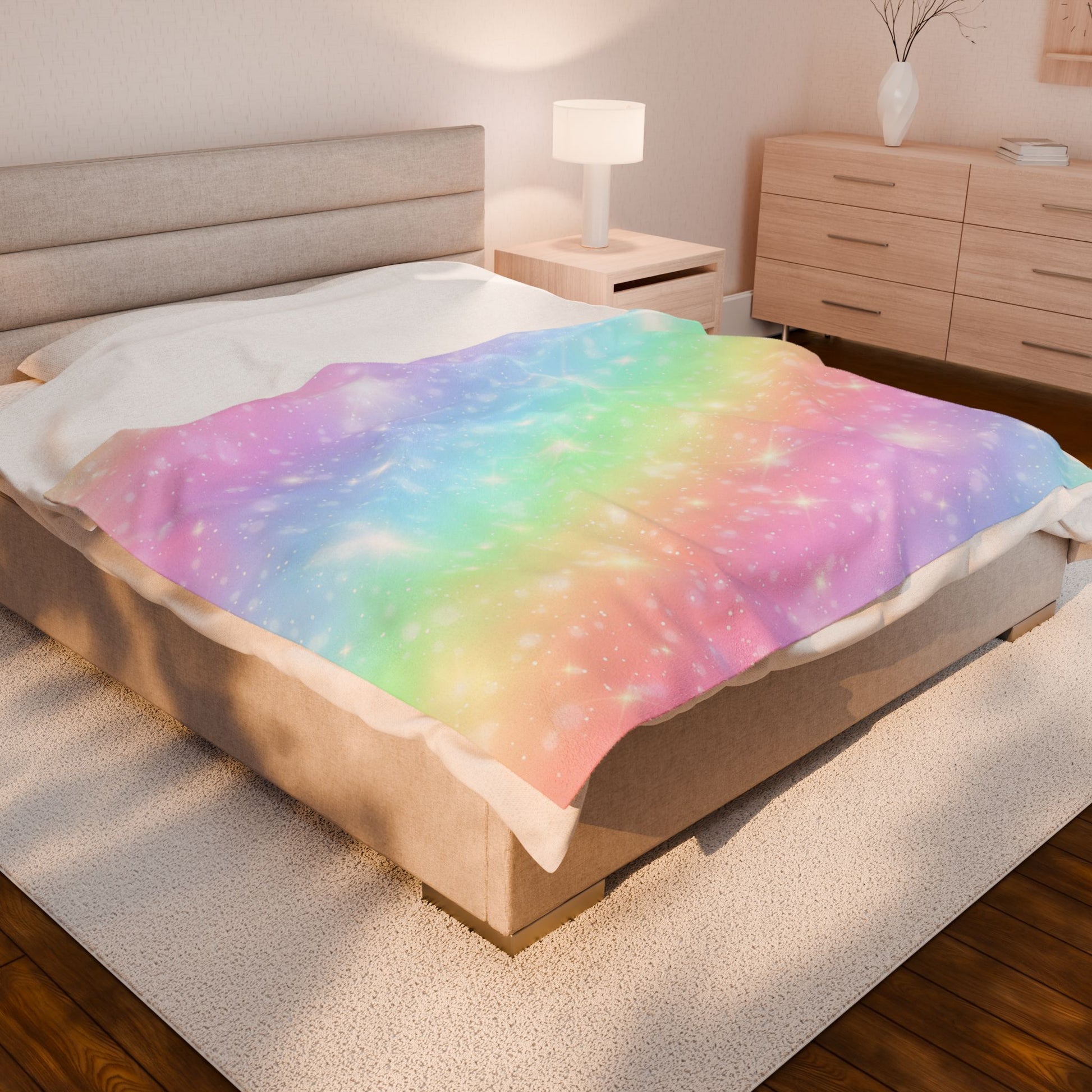 Cozy Rainbow Sparkles Velveteen Plush Blanket
