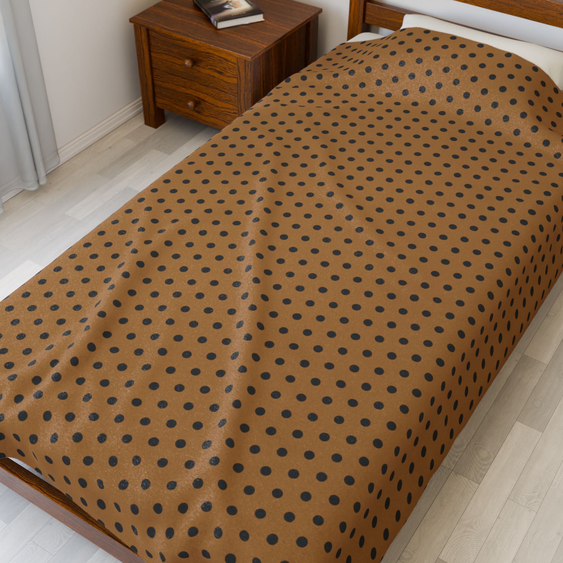 Cozy Caramel & Black Polka Dot Velveteen Plush Blanket