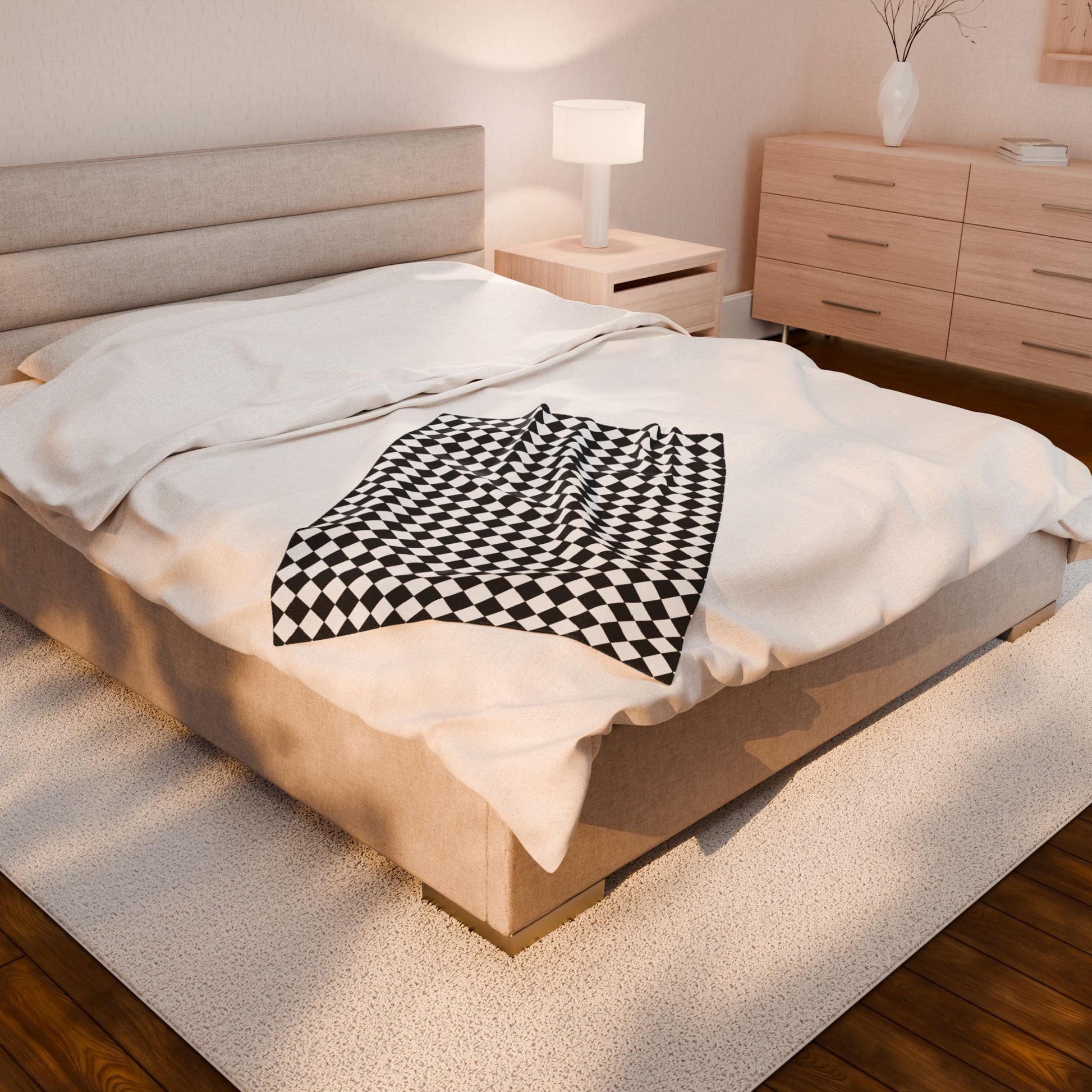 Cozy Black & White Checkered Velveteen Plush Blanket