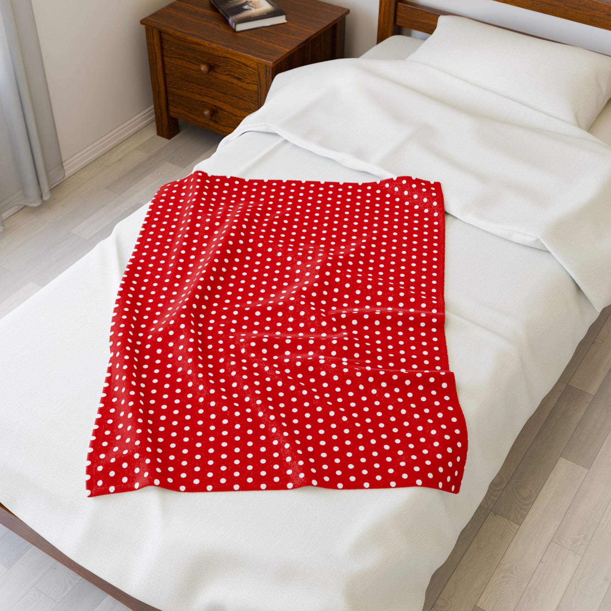 Cozy Red with White Polka Dots Velveteen Plush Blanket
