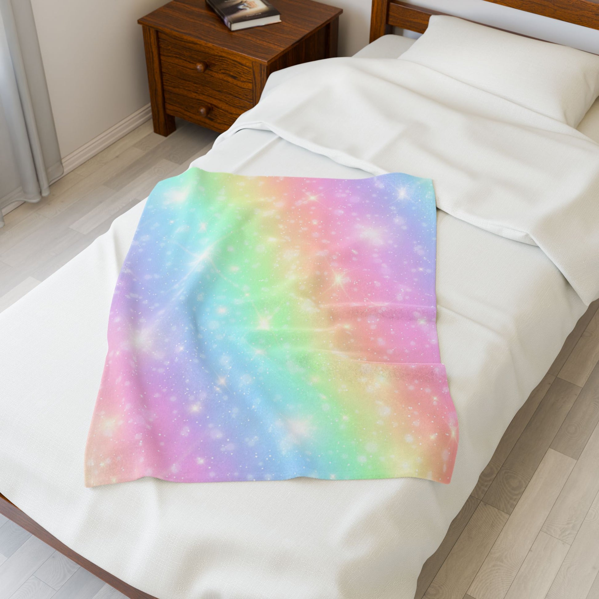 Cozy Rainbow Sparkles Velveteen Plush Blanket