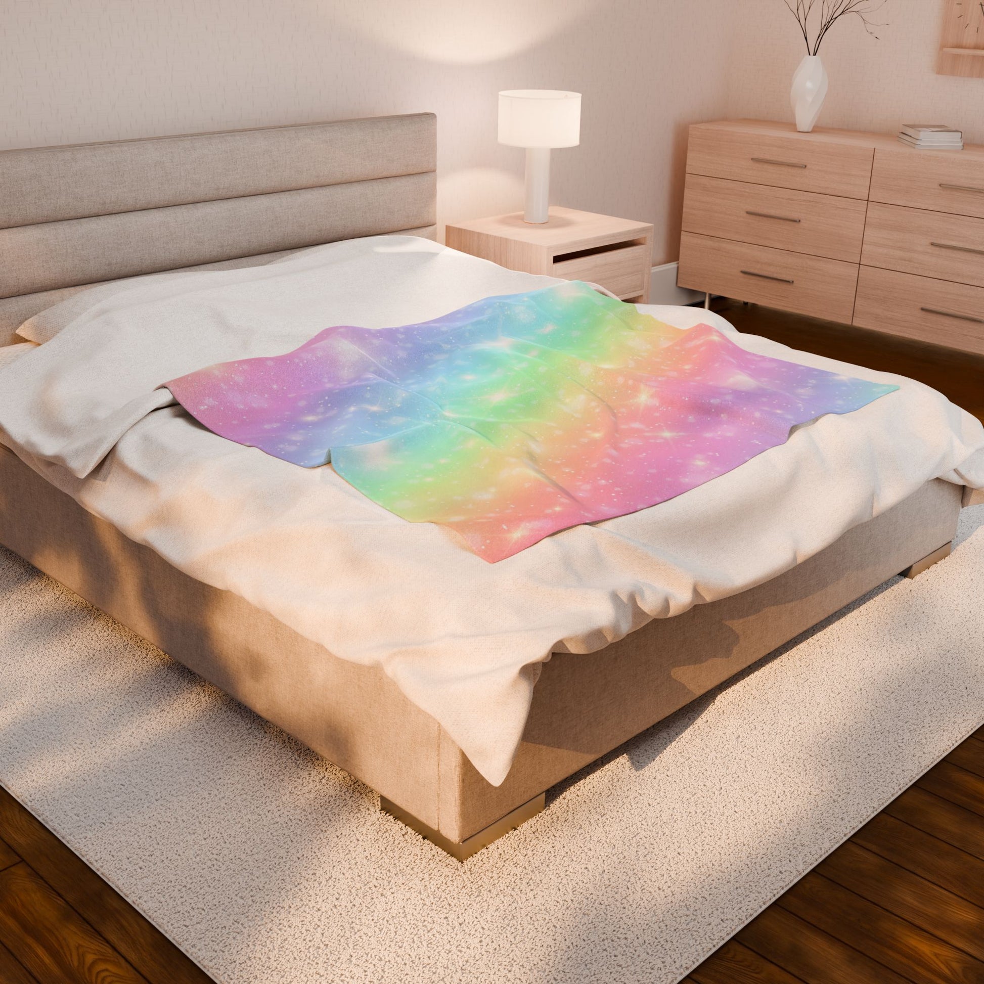 Cozy Rainbow Sparkles Velveteen Plush Blanket