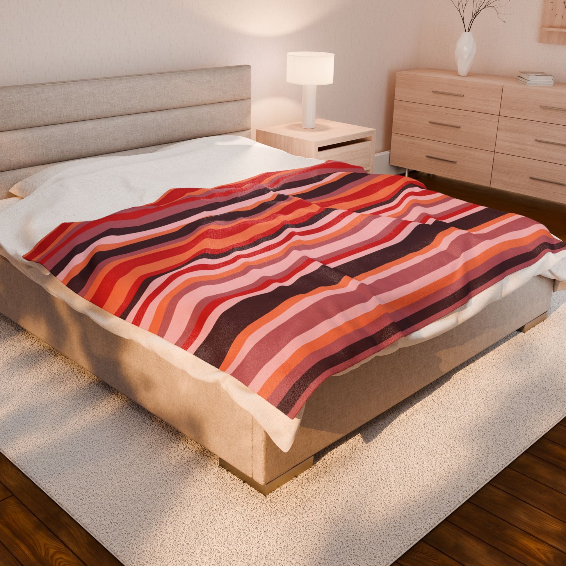Cozy Multicoloured Striped Velveteen Plush Blanket