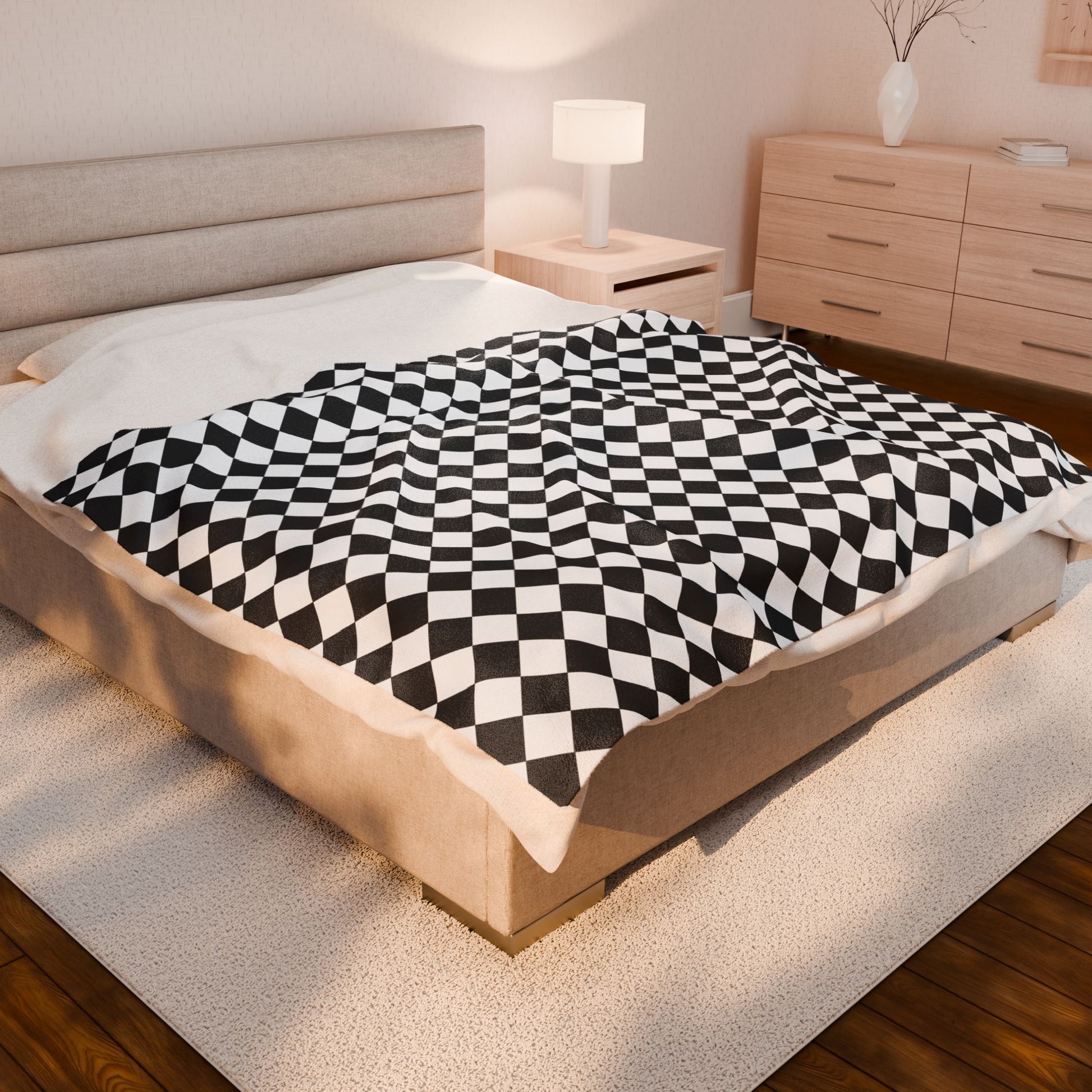 Cozy Black & White Checkered Velveteen Plush Blanket